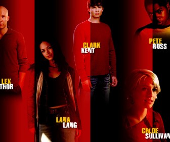 Smallville Cast Standing Red Background Wallpaper