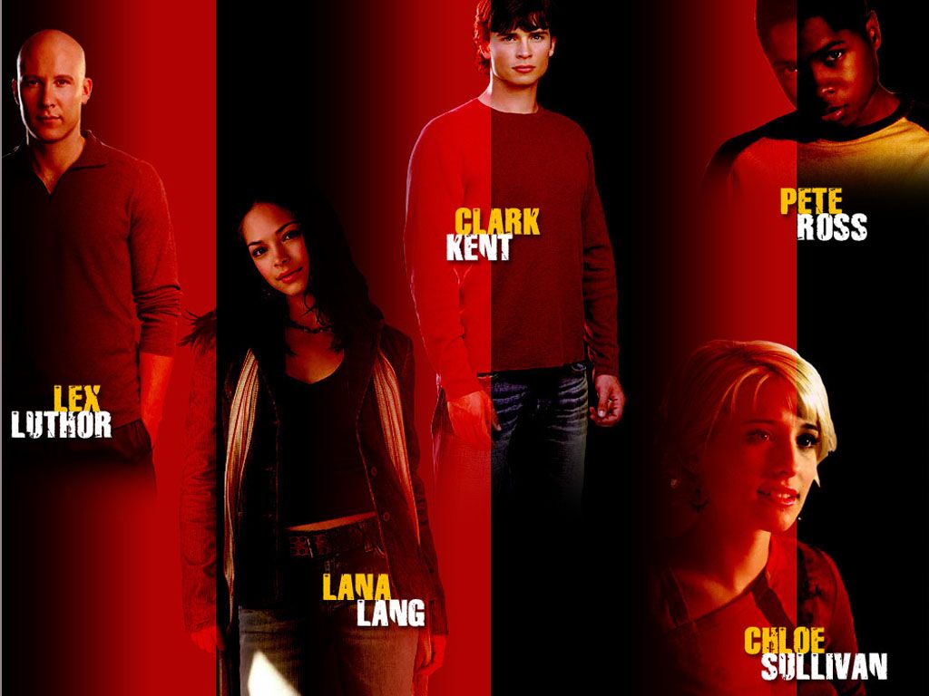 Smallville Cast Standing Red Background Wallpaper 1024x768